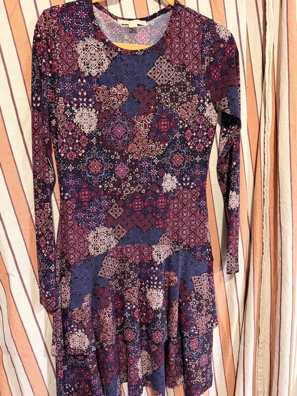 Michael Kors MK Patchwork Ruffled Dress Small Lots of Strech